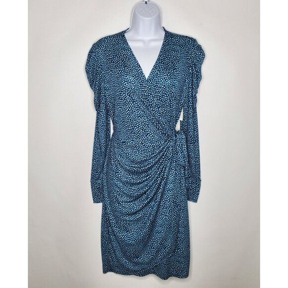 Lark & Ro Womens Womens Faux Wrap Dress Size M Long Ruched Sleeves Career NWT - Picture 1 of 11